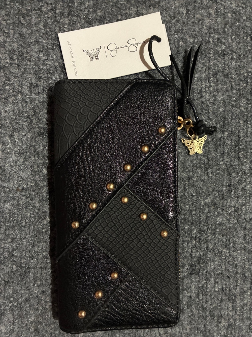 🎈NWT Jessica Simpson Zip Wallet with Gold Studs & Butterfly Charm